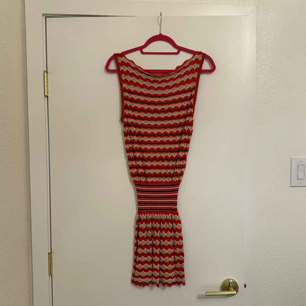 Missoni Orange and Brown Gathered Waist Mini Dress